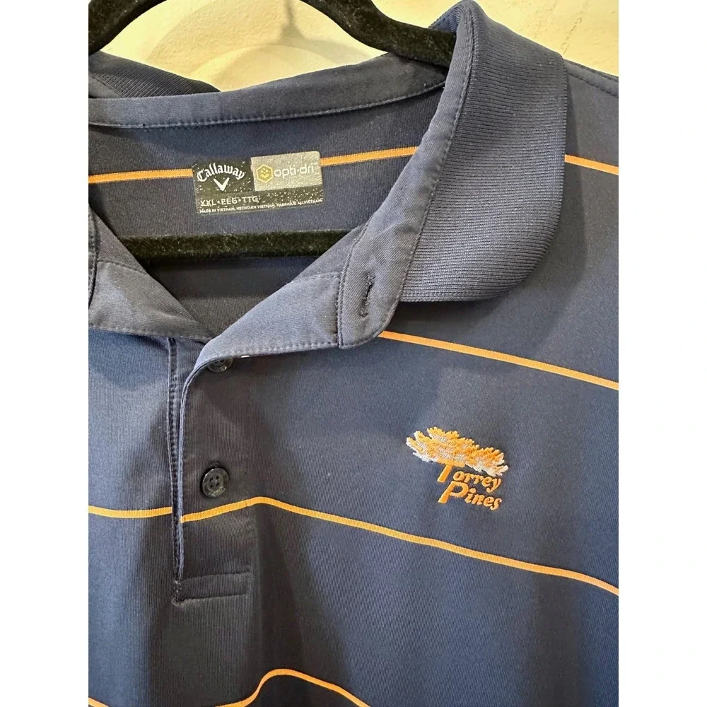 Callaway Opti-Dri x Torrey Pines Navy Striped Performance Golf Polo Mens‎ XXL